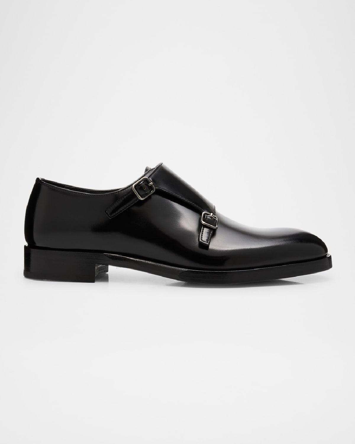 Mens Brushed Leather Double-Monk Strap Loafers Product Image