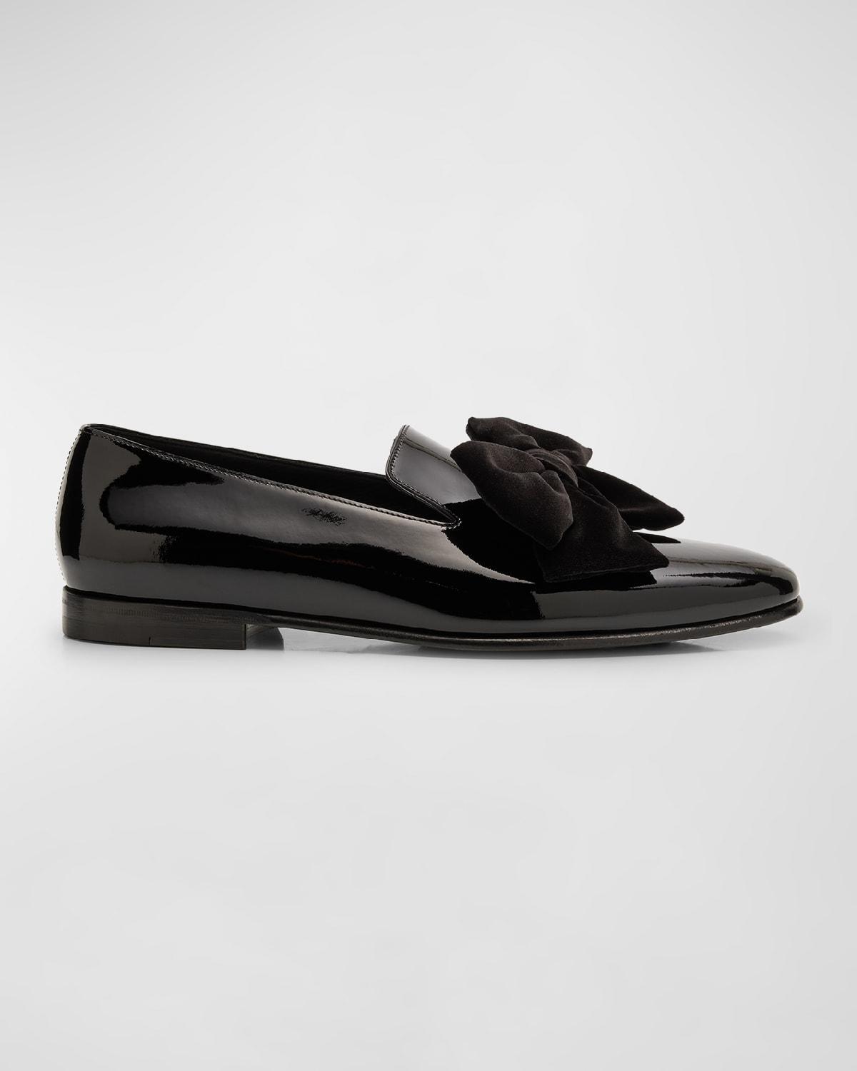 Mens Janser Velvet-Bow Patent Leather Loafers Product Image