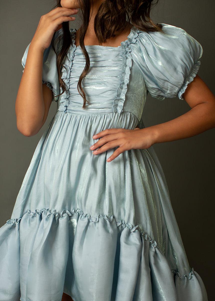 Mathilda Petticoat Dress in Powder Blue Iridescent Girls Product Image