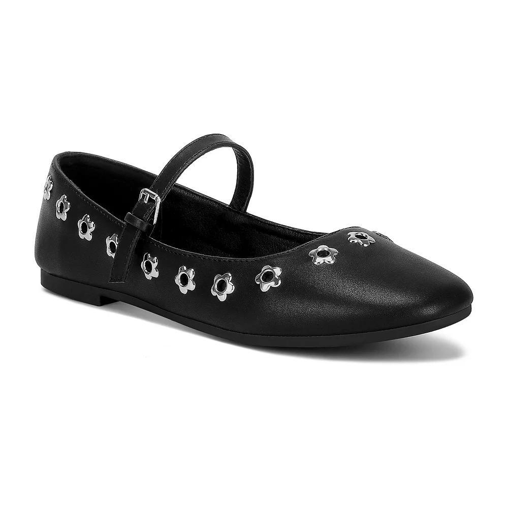 London Rag Floral Eyelet Women's Strapped Ballet Flats, Size: 7, Black Product Image