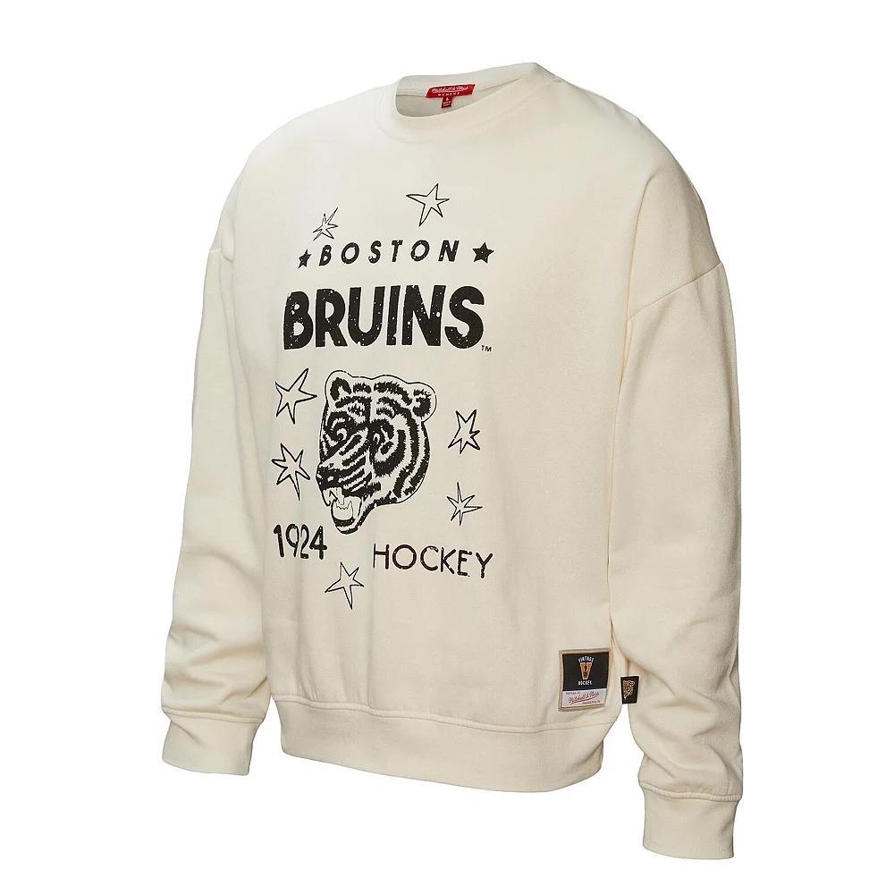 Women's Mitchell & Ness  Cream Boston Bruins Logo 3.0 Pullover Sweatshirt, Size: XS, Beige Product Image