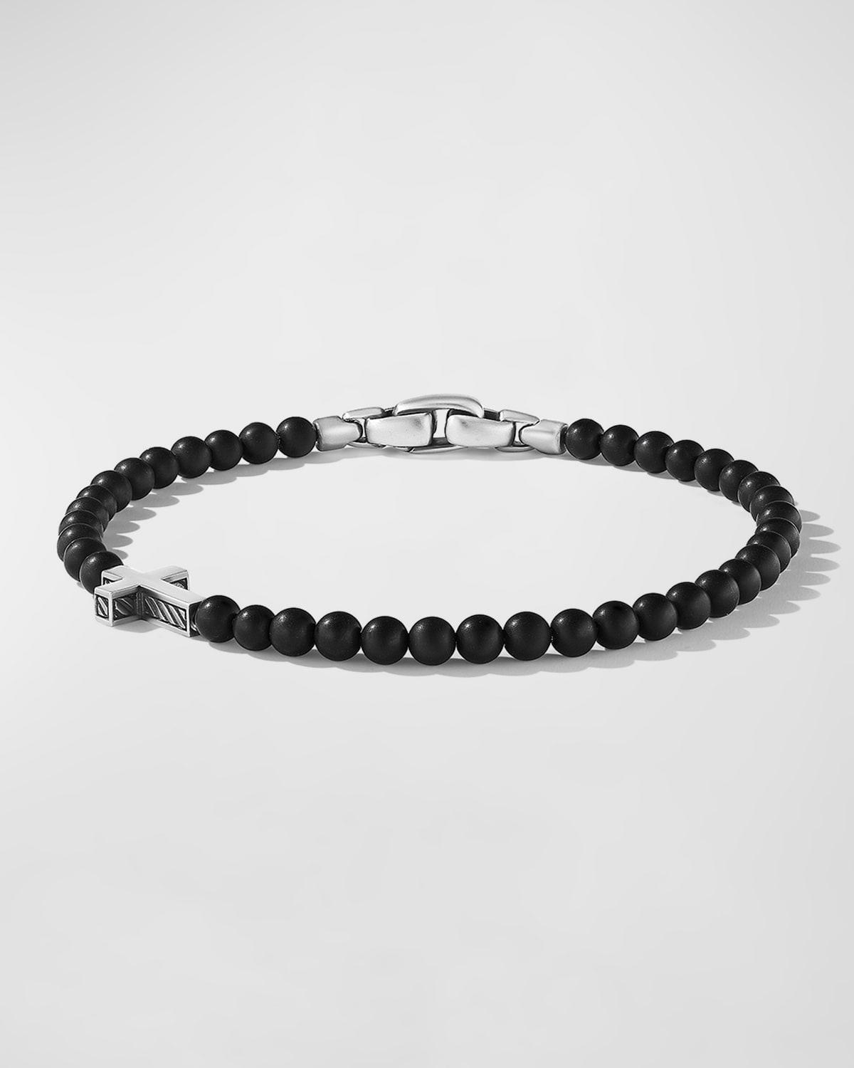 Mens Spiritual Beads Cross Station Bracelet in Sterling Silver Product Image