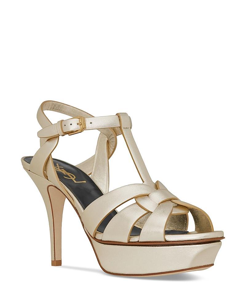Saint Laurent Womens Tribute Platform Sandals in Smooth Leather Product Image