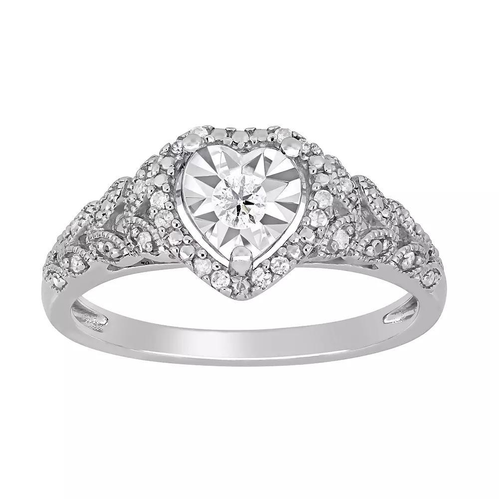 Stella Grace Sterling Silver 1/5 Carat T.W. Diamond Heart Ring, Women's, Size: 8 Product Image
