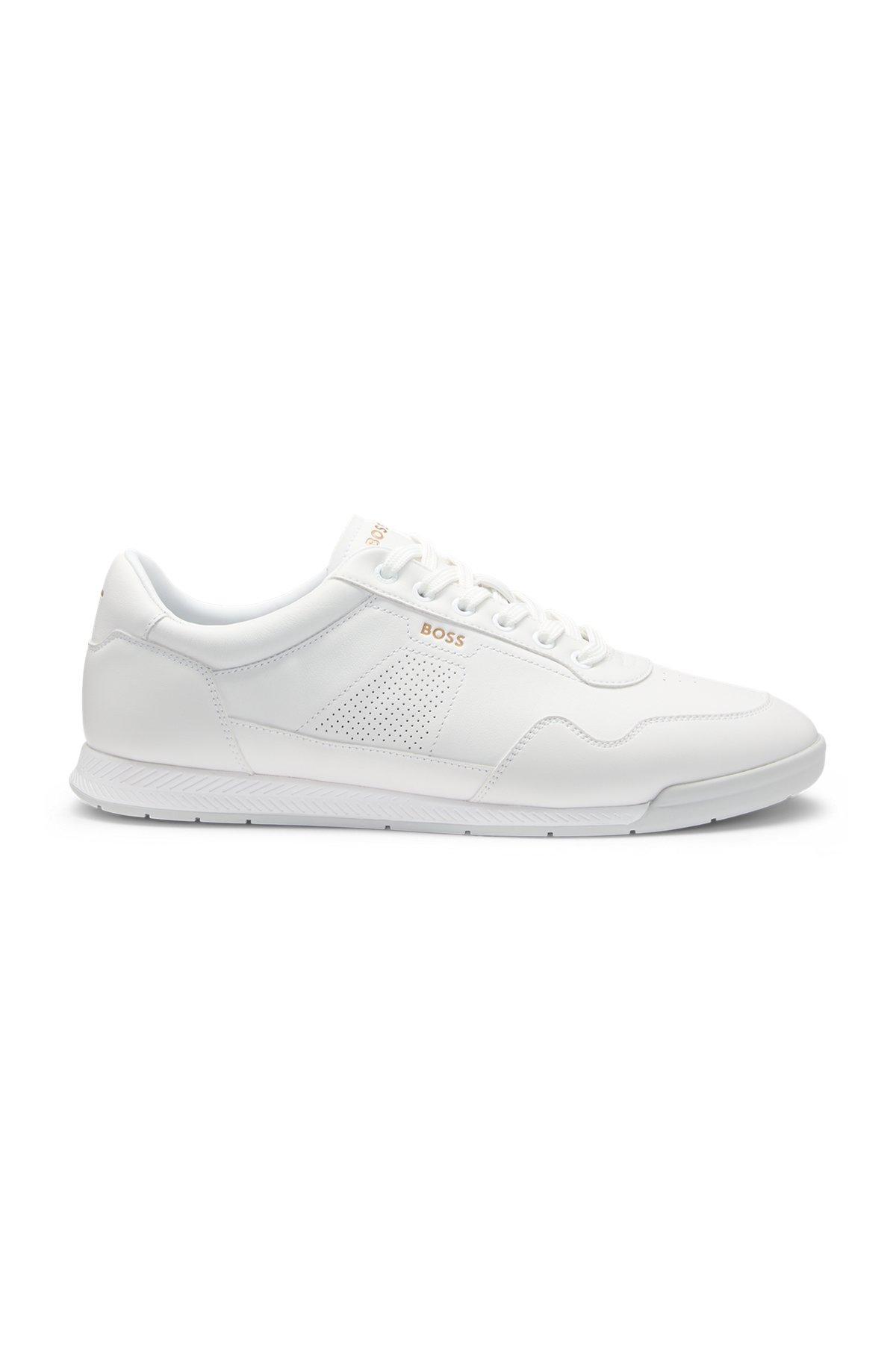 BOSS - Leather trainers with gold-tone logo - White Product Image