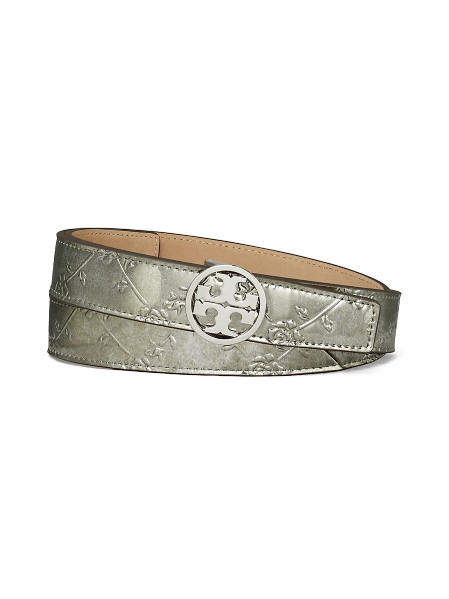 Tory Burch Womens Miller Floral Embossed Logo Leather Belt Product Image