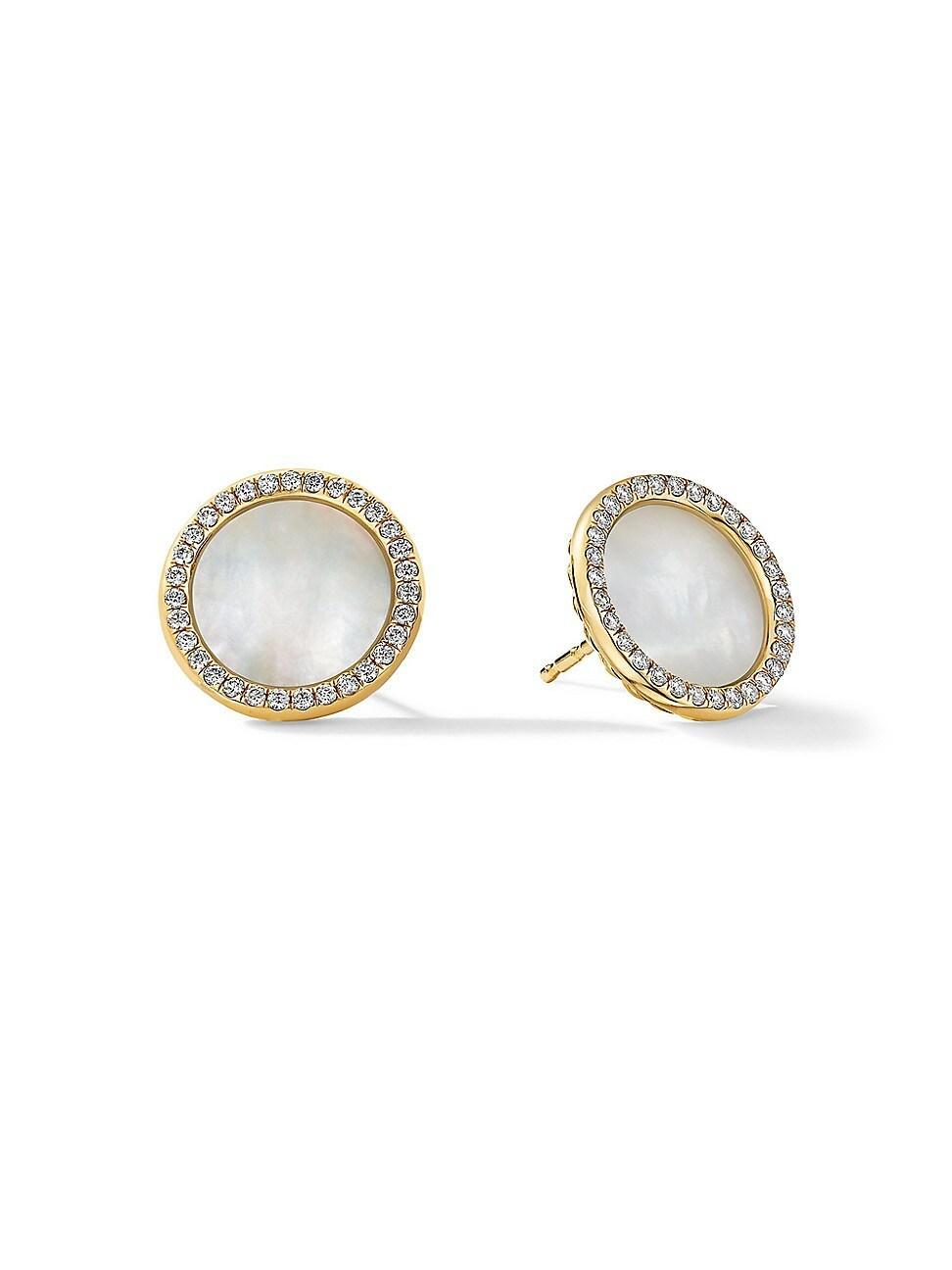 David Yurman 18K Yellow Gold Dy Elements Button Earrings with Mother of Pearl & Diamonds Product Image