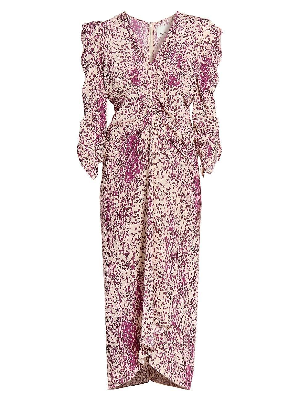 Womens Albini Printed Silk-Blend Gathered Midi-Dress Product Image