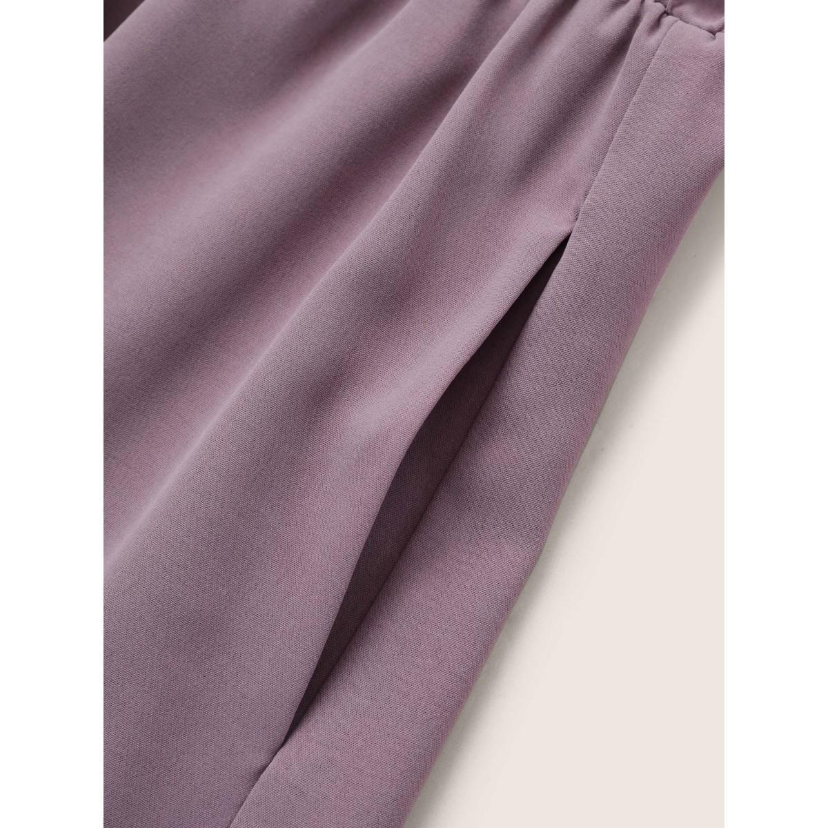 Plus Size Bloom Dress - Solid Tie Surplice Ruffle High Low Dress Plum Women Elegant Cross straps V-neck Short sleeve Curvy Midi Dress BloomChic 10/M Product Image