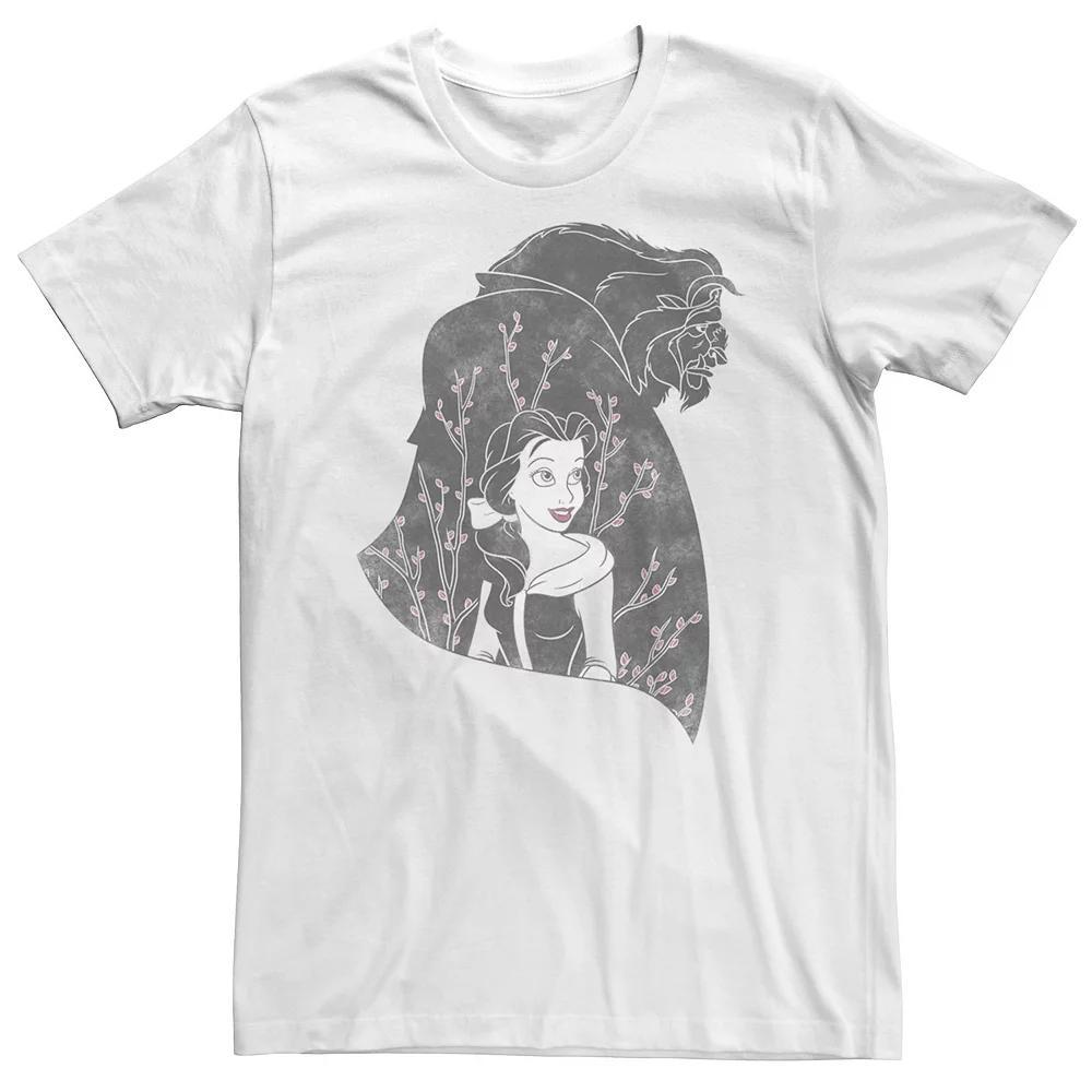Big & Tall Disney Beauty & The Beast Silhouette Grayscale & Blossoms Tee, Men's, Size: XL Tall, White Product Image