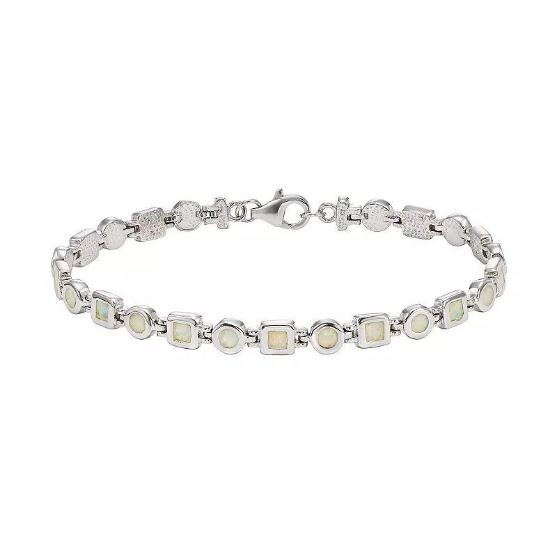 Lab-Created Opal Sterling Silver Circle & Square Link Bracelet, Women's, Size: 7", White Product Image