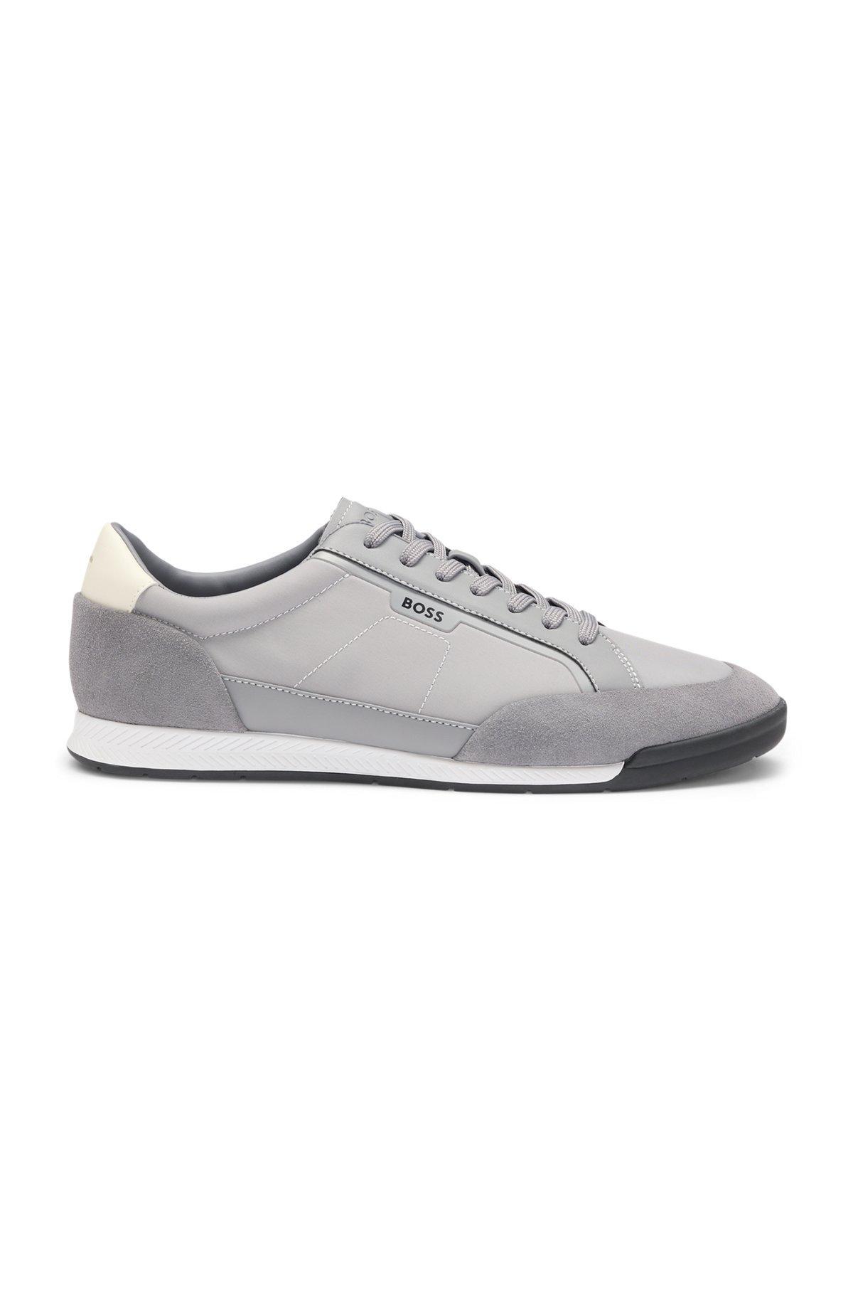 BOSS - Low-top trainers with suede and faux leather - Grey Product Image