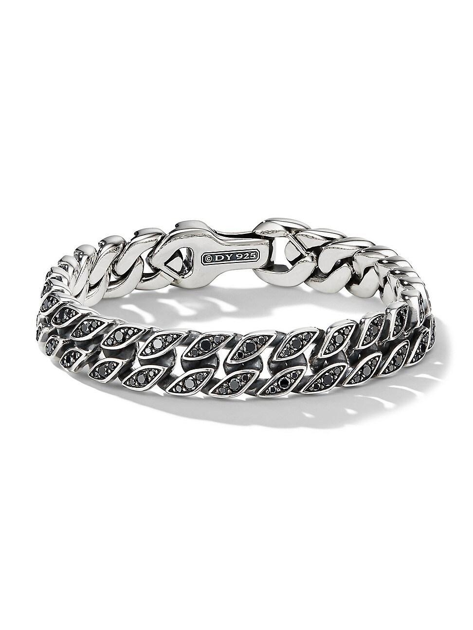 Mens Curb Chain Bracelet with Black Diamonds in Silver, 11.5mm Product Image