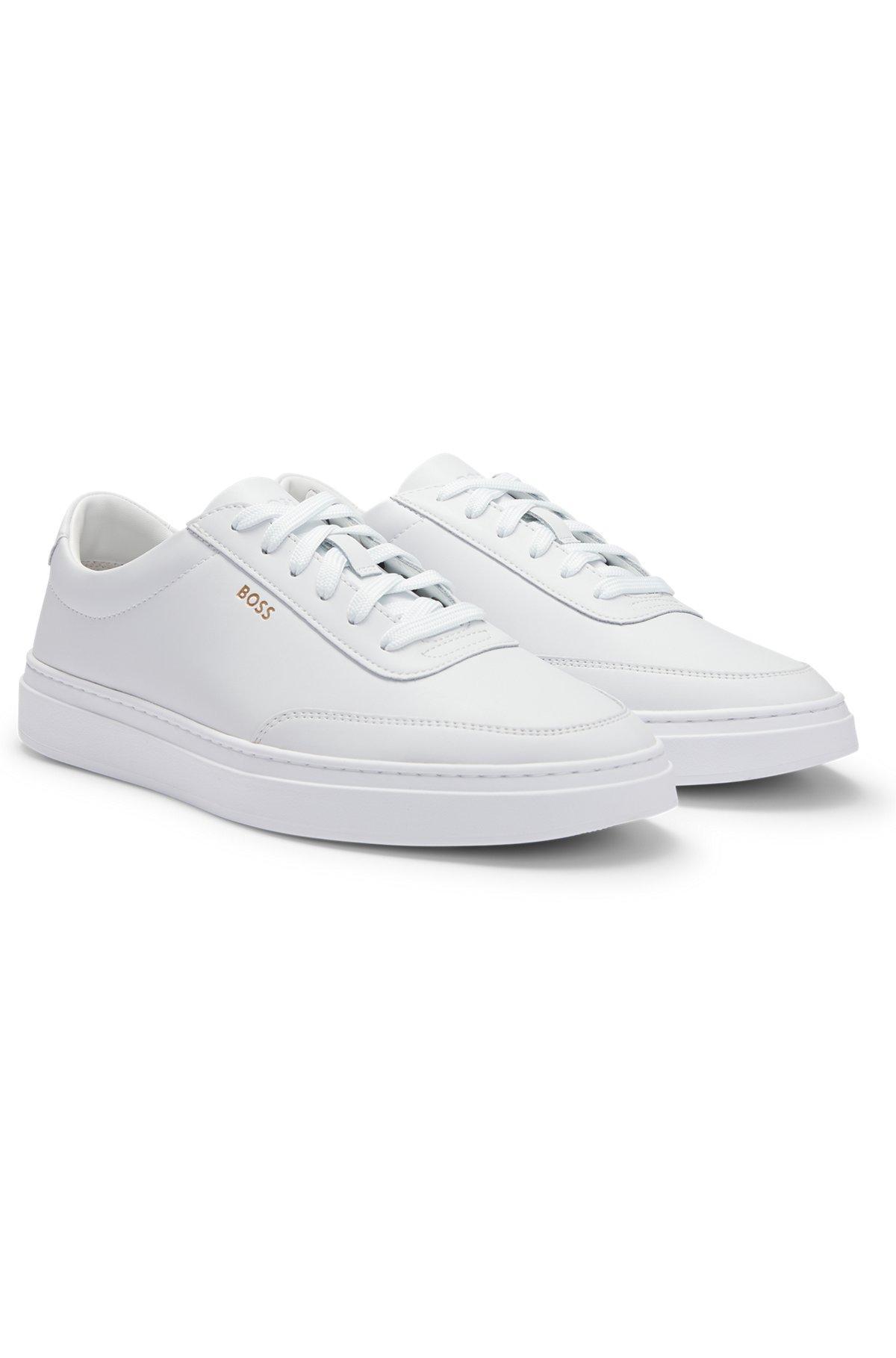 BOSS - Coated-leather trainers with gold-tone logo - White Product Image