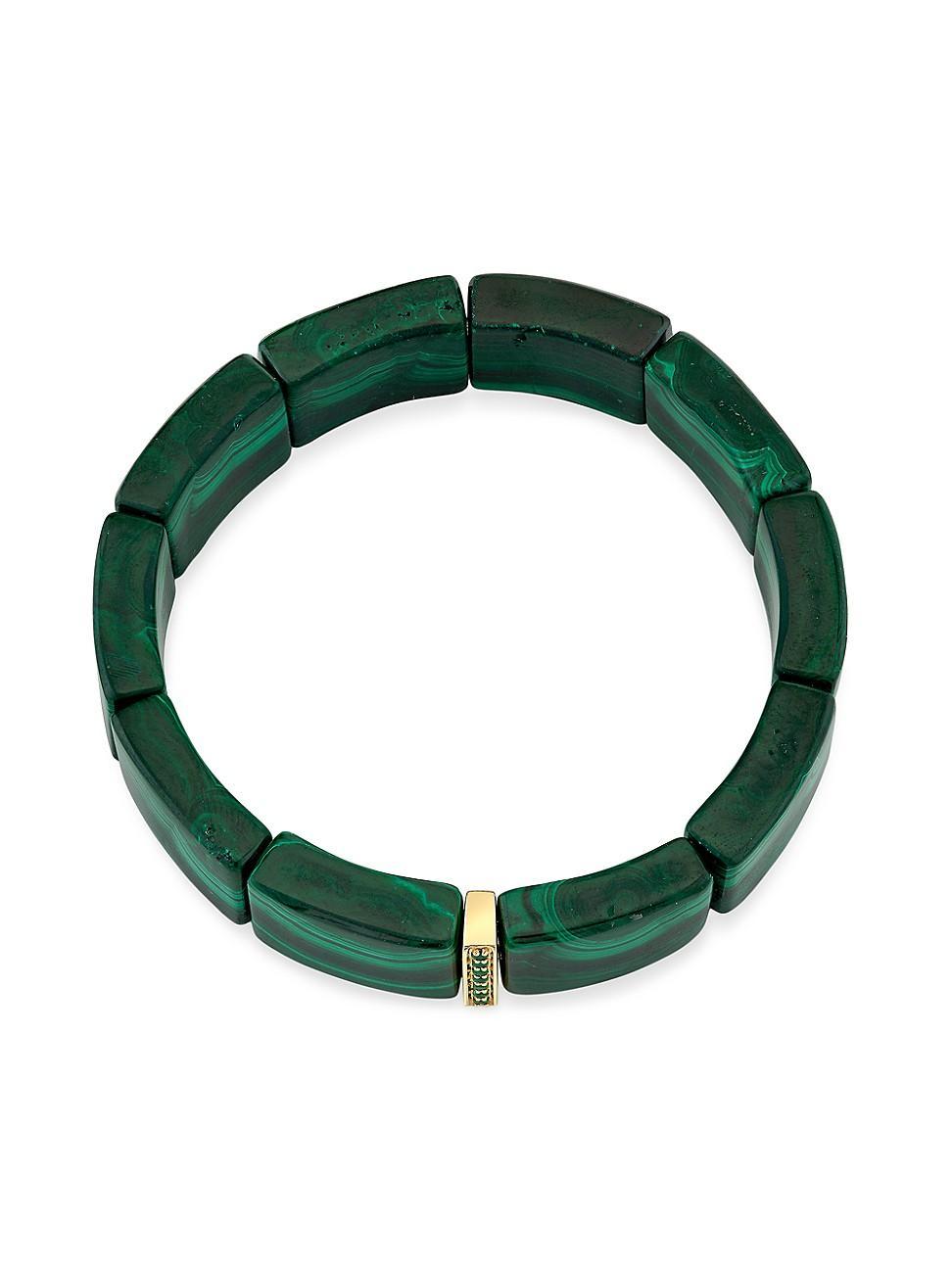14K Gold & Diamond Single Row Spacer on Malachite Bracelet Product Image