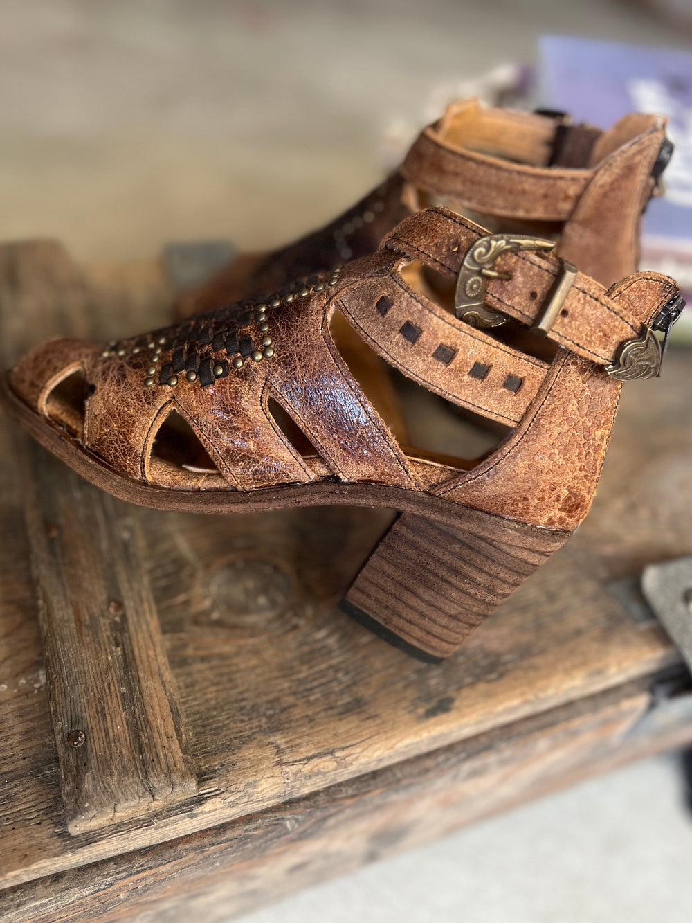 Agave Sky Open Toe Leather Studded Heel Sandal Product Image
