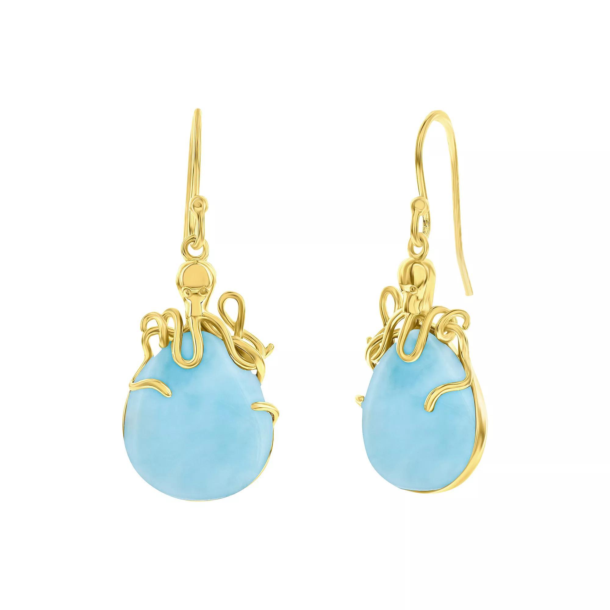 Nautica Rocks Gold Over Silver Larimar Octopus Earrings, Women's, Gold Tone Product Image
