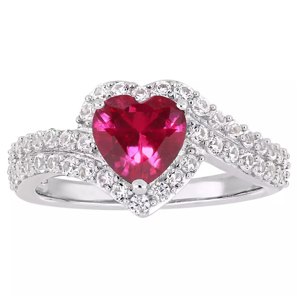 Stella Grace Sterling Silver Lab Created Ruby & Lab Created White Sapphire Heart Halo Ring, Womens Product Image