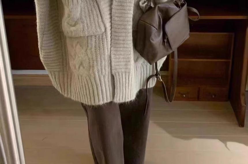 Plain Cable Knit Open Front Cardigan Product Image
