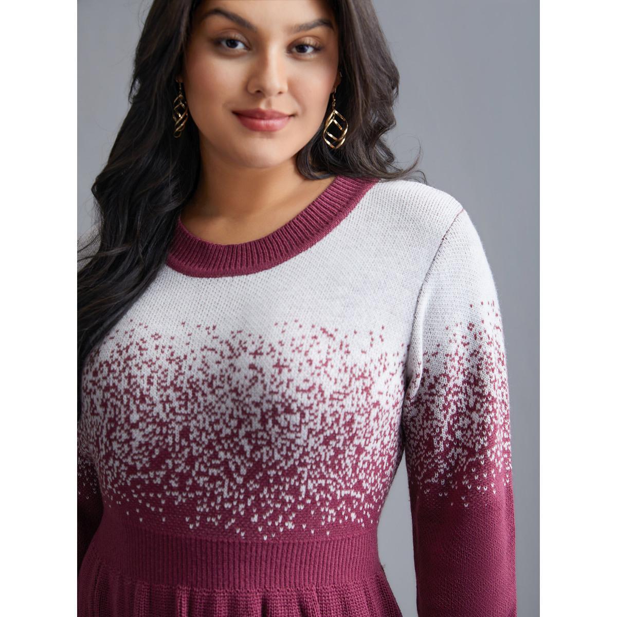 Plus Size Contrast Textured Elastic Waist Sweater Dress Plum Women Elegant Bodycon Long Sleeve Everyday Sweater Dresses BloomChic 26/4X Product Image