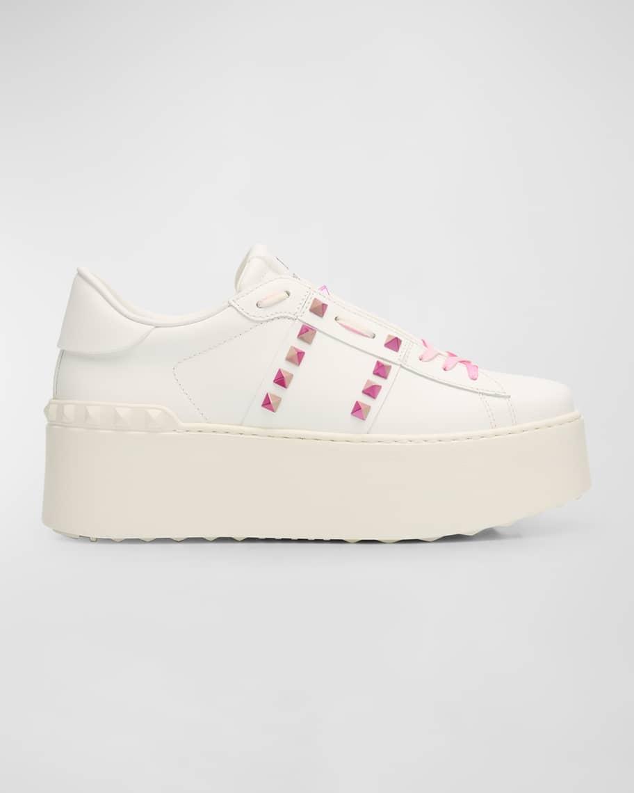 Womens Flatform Rockstud Untitled Calfskin Sneakers with Multicolored Studs Product Image