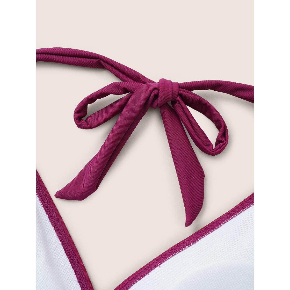 Plus Size Solid Ruffle Hem Empire Waist Halter Neck Swim Dress Women's Swimwear RedViolet Beach Bodycon Halter neck High stretch Curve Swim Dresses BloomChic 18-20/2X Product Image