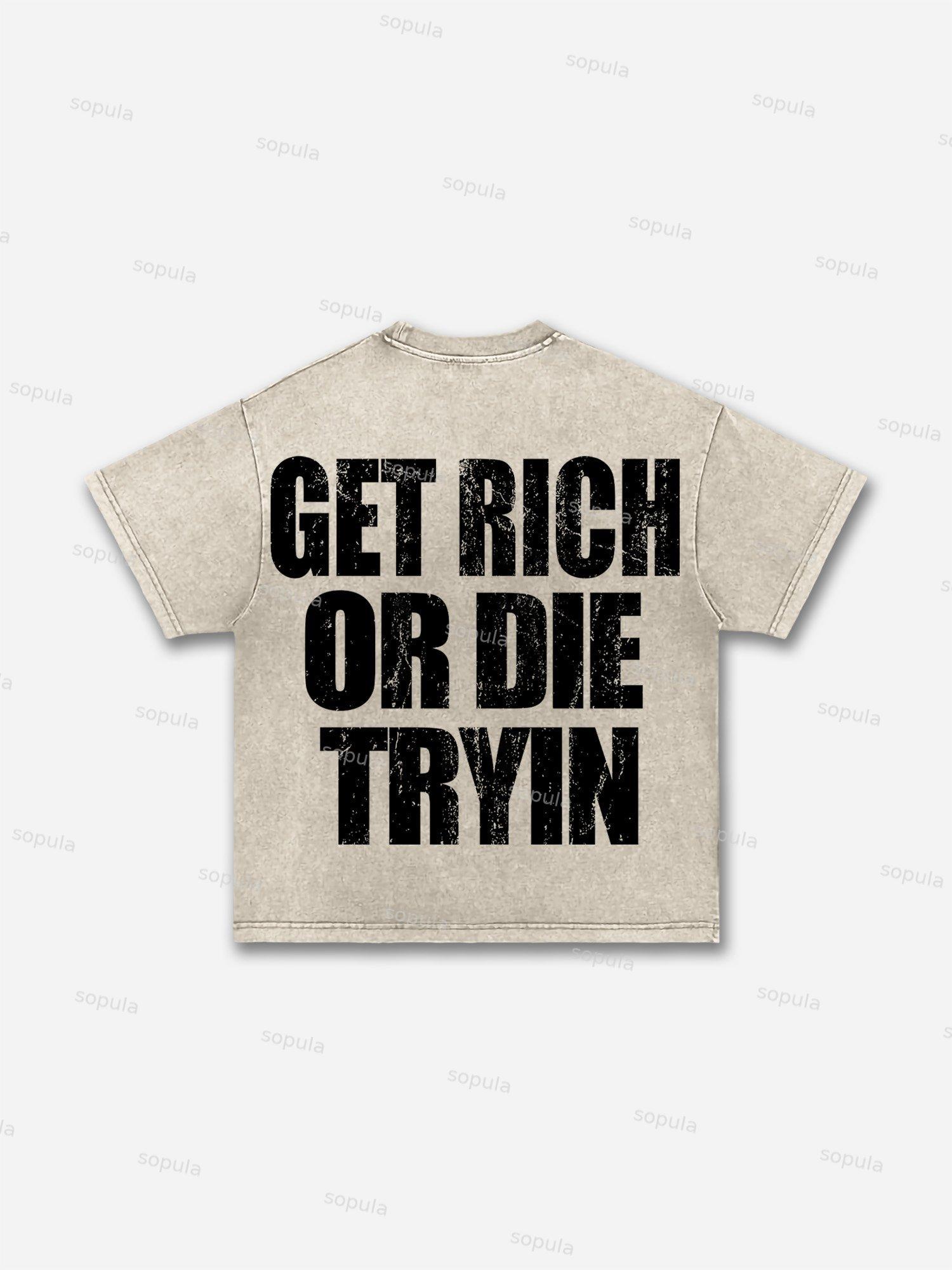 Get Rich Money Portrait Print Acid Wash T-shirt Product Image
