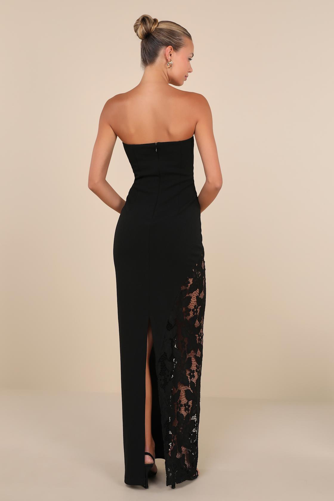 Irresistible Attitude Black Strapless Lace Column Maxi Dress Product Image