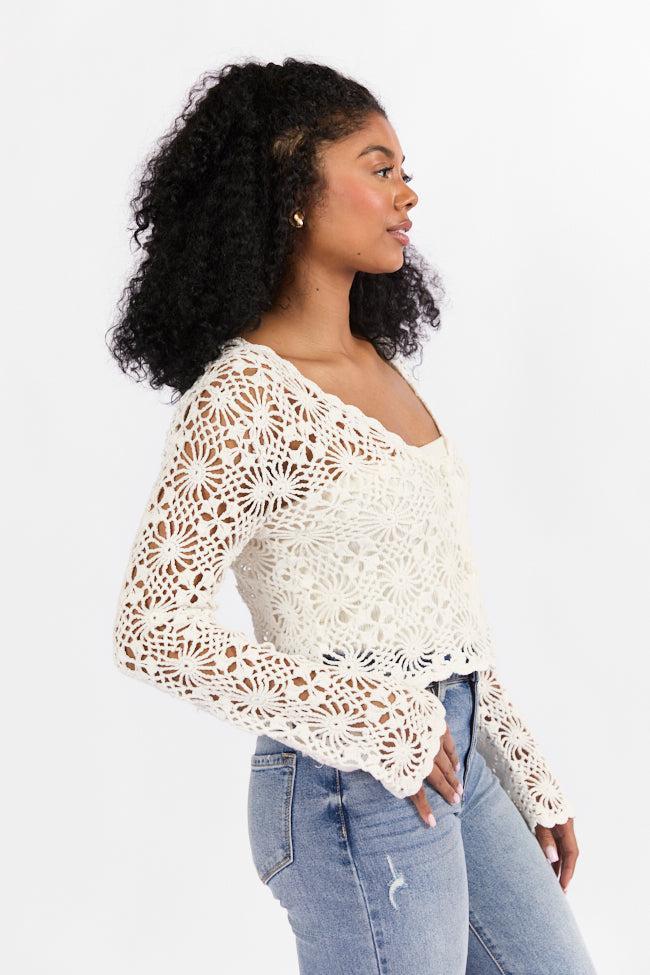 Unbeatable Memories Long Sleeve Ivory Crochet Cardigan SALE Product Image