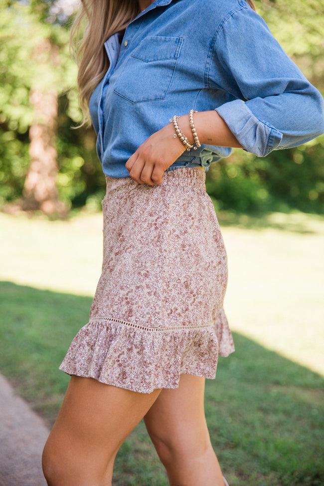 What's The Tea Brown Floral Button Front Detail Skort FINAL SALE Product Image
