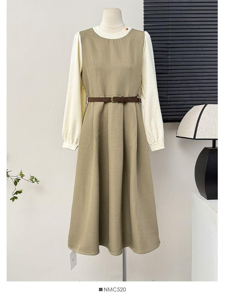 Colorblock Mock Two-Piece Midi Dress Product Image