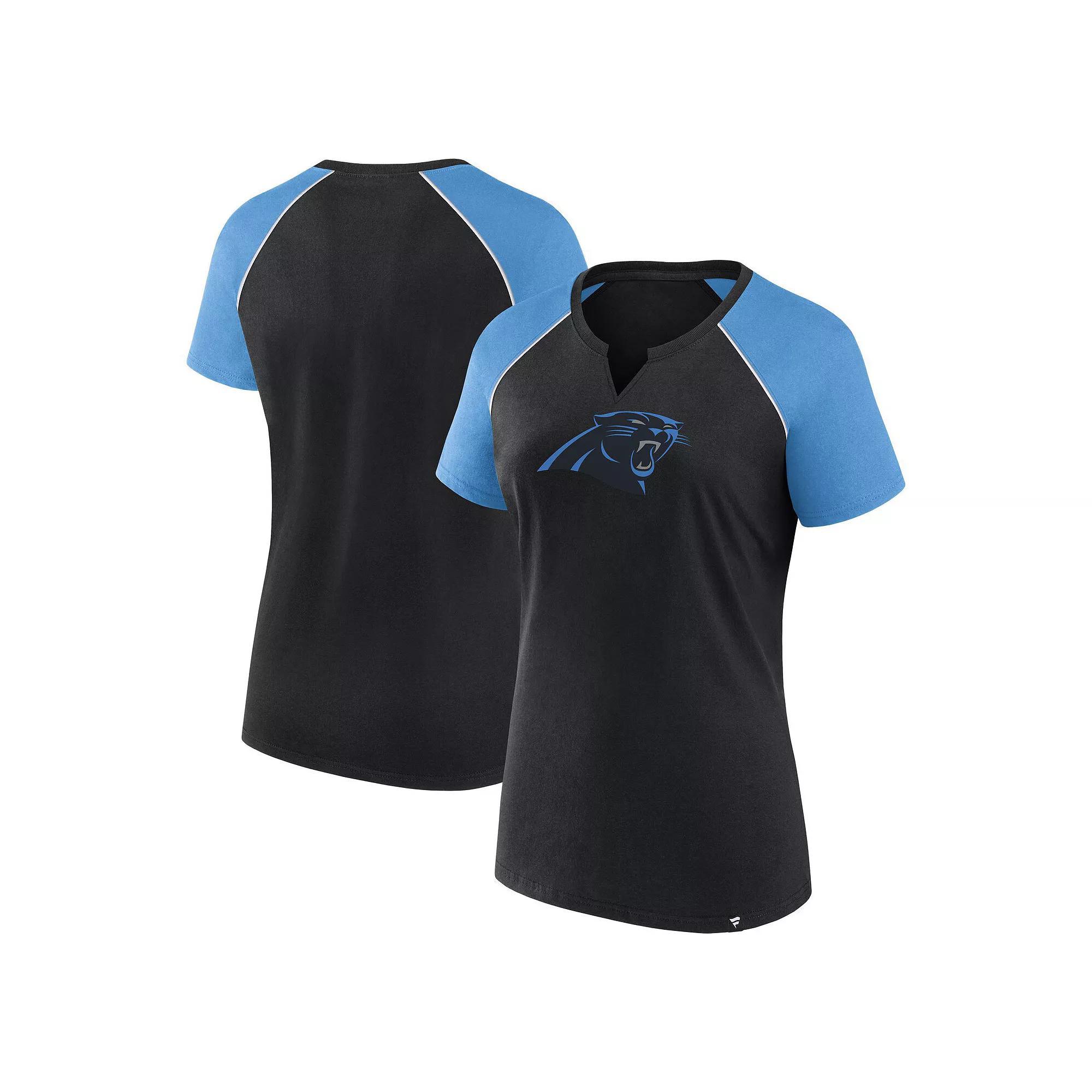 Women's Fanatics Black/Blue Carolina Panthers Glittered Primary Raglan T-Shirt, Size: Large Product Image