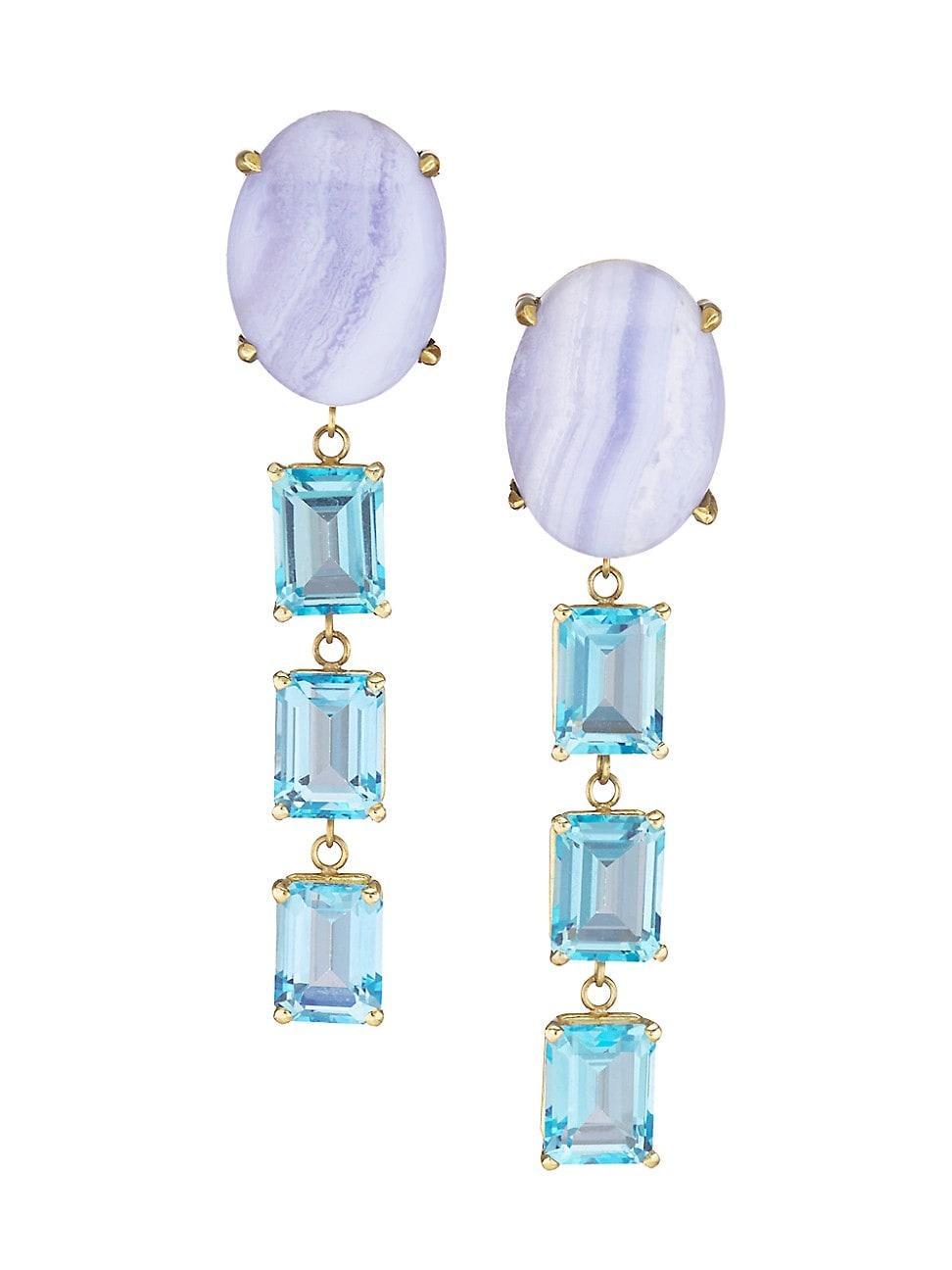 Womens Atlas 14K Yellow Gold, Blue Lace Agate & Topaz Drop Earrings Product Image