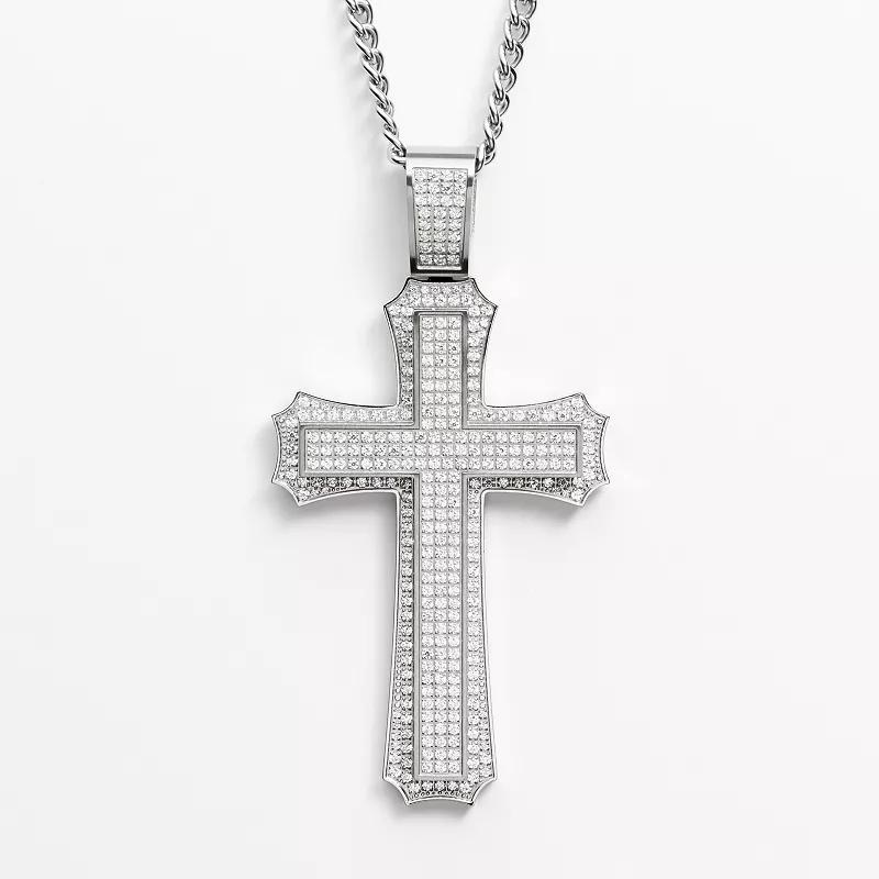 Stainless Steel Cubic Zirconia Cross Pendant - Men, Men's, Size: 24", White Product Image