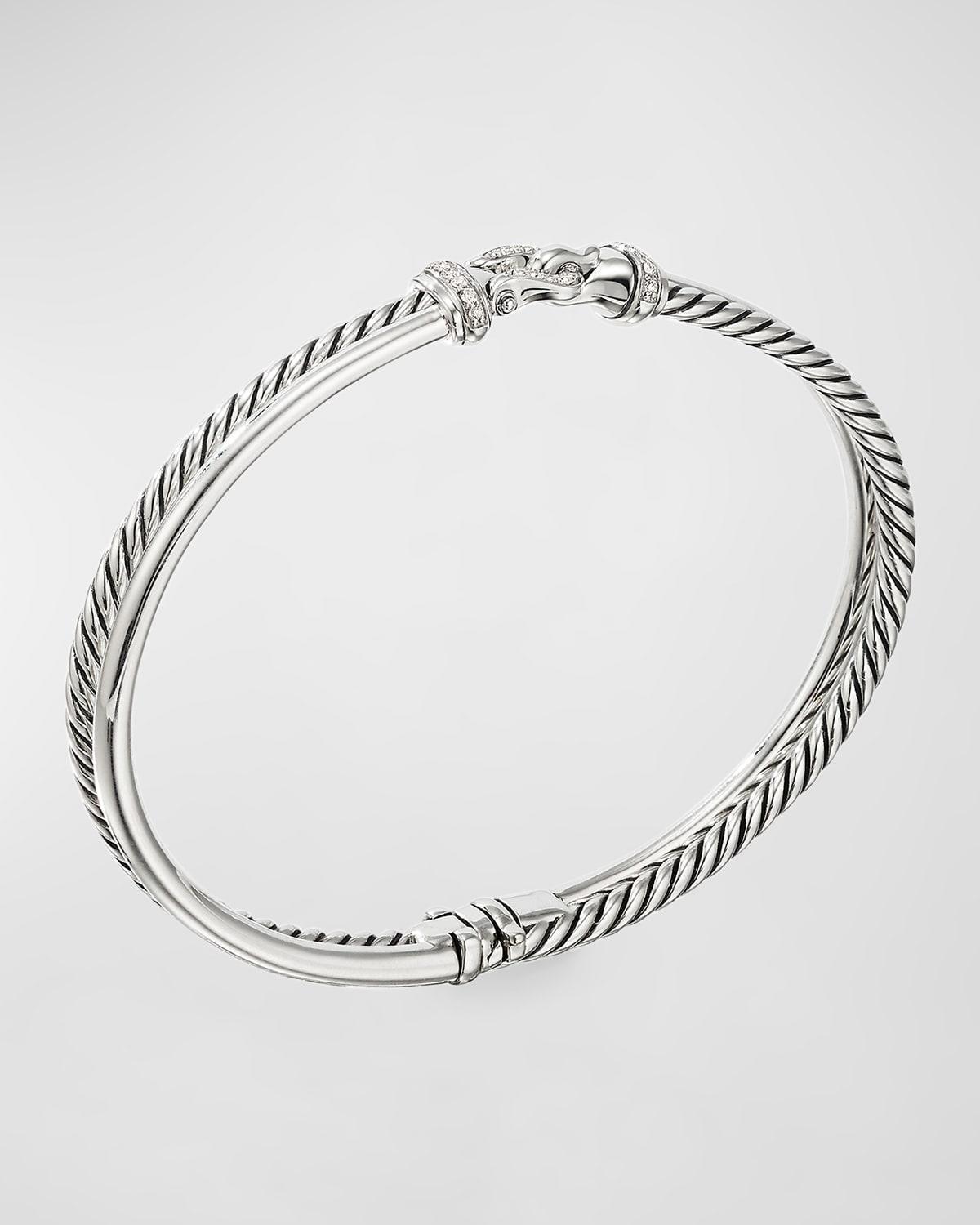David Yurman Sterling Silver Cable Buckle Two-Row Bracelet with Diamonds Product Image