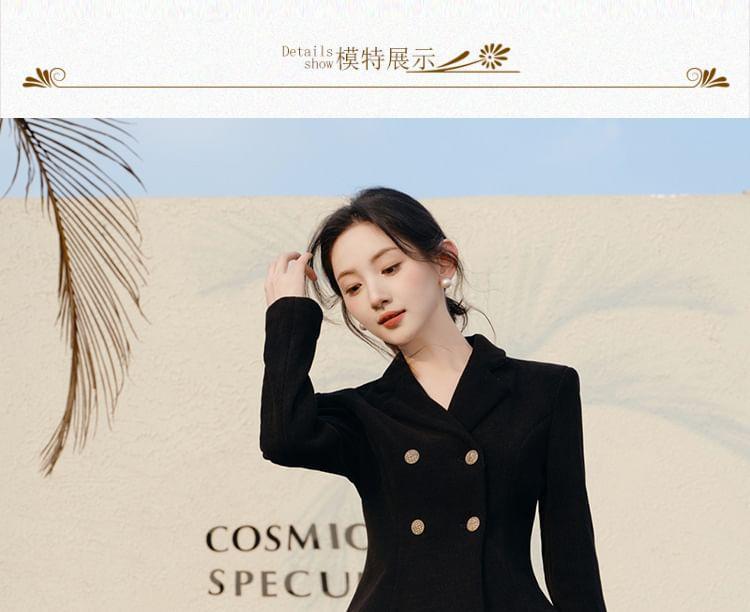 Lapel Collar Plain Double Breasted Crop Blazer / High Waist Plain Maxi Mermaid Skirt / Mini Skirt / Set Product Image