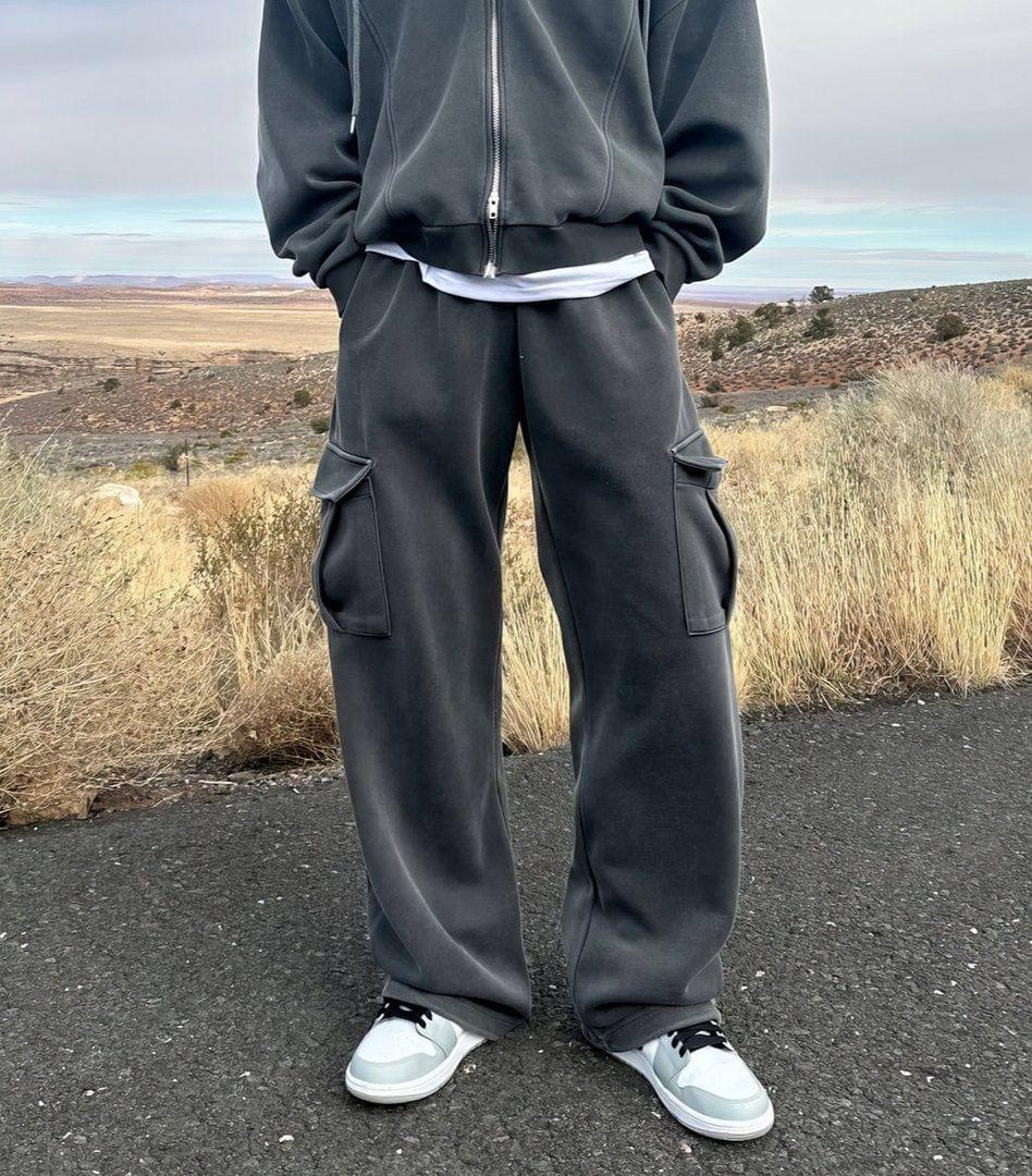 RT No. 11925 DARK GRAY ZIP-UP HOODIE & WIDE SWEATPANTS Product Image