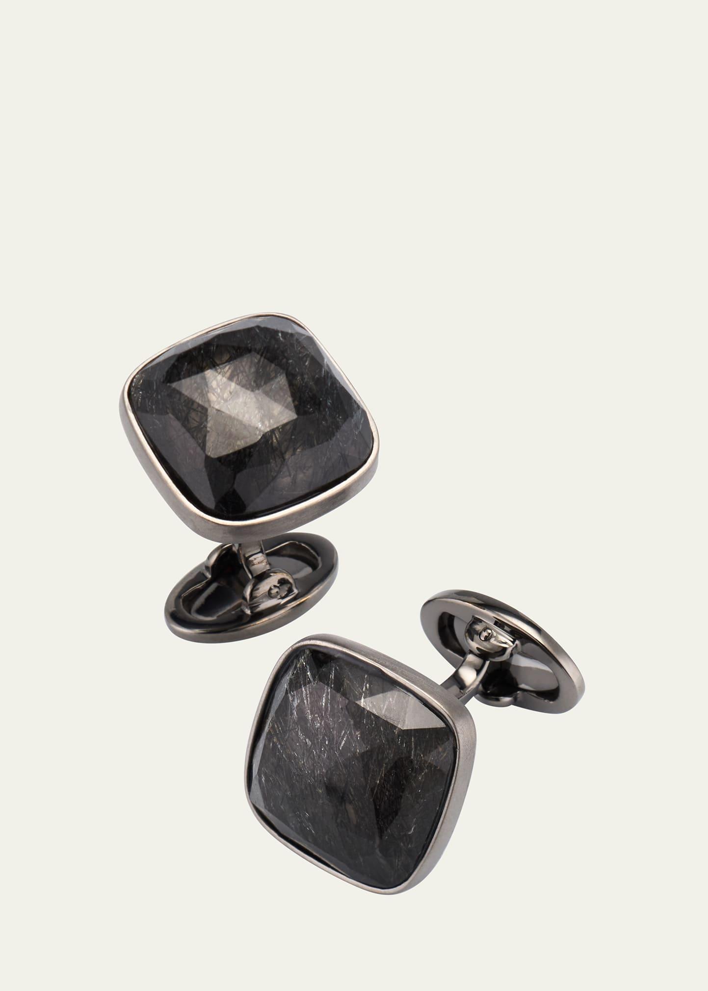 Mens Square Black Rutliated Quartz Cufflinks Product Image