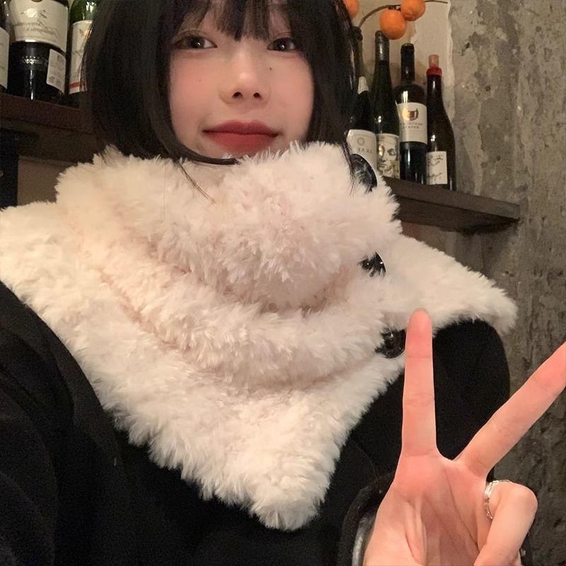 Plain Buttoned Fluffy Scarf Product Image