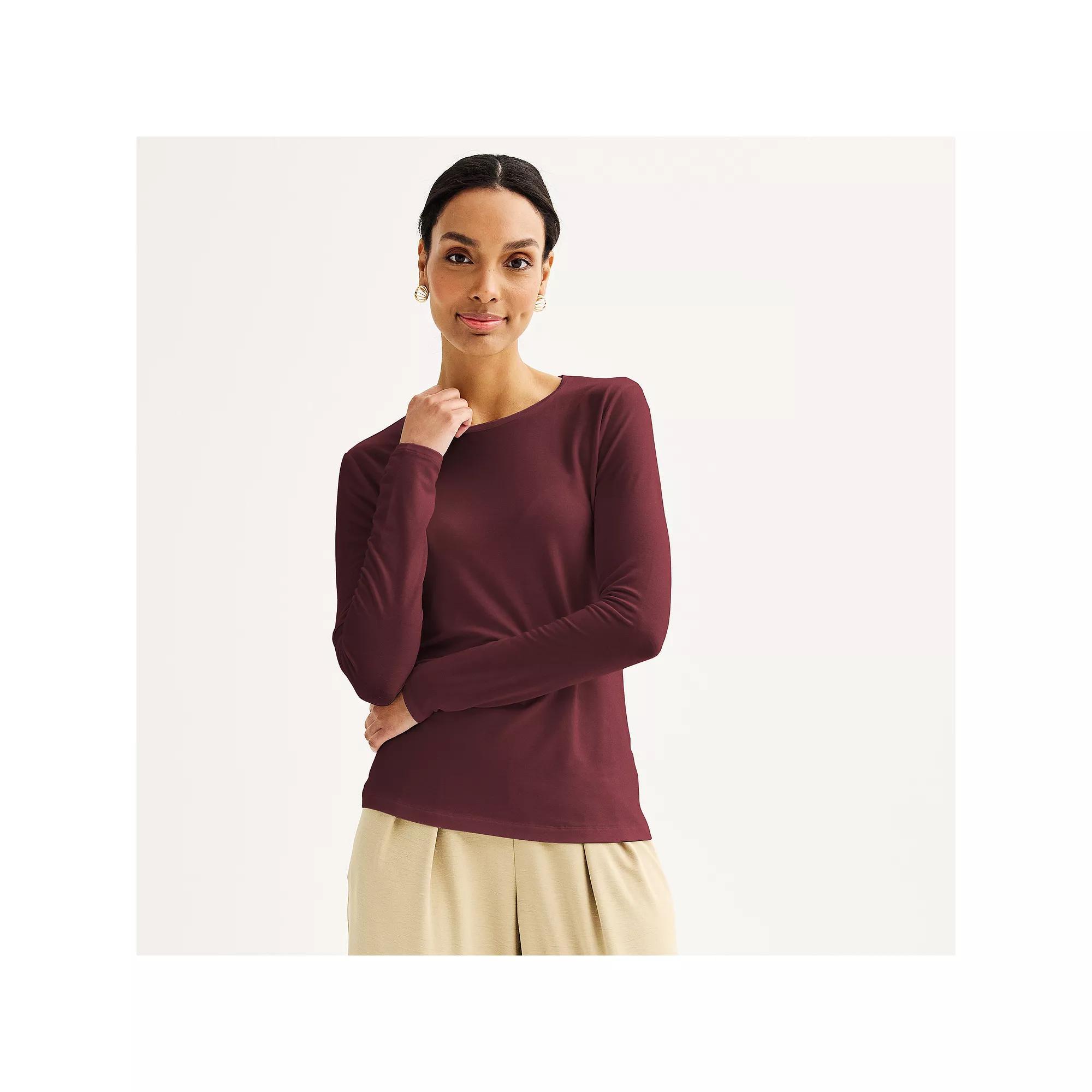 Women's Nine West Essential Long Sleeve Crewneck Shirt, Size: Medium, Maddie Purple Product Image