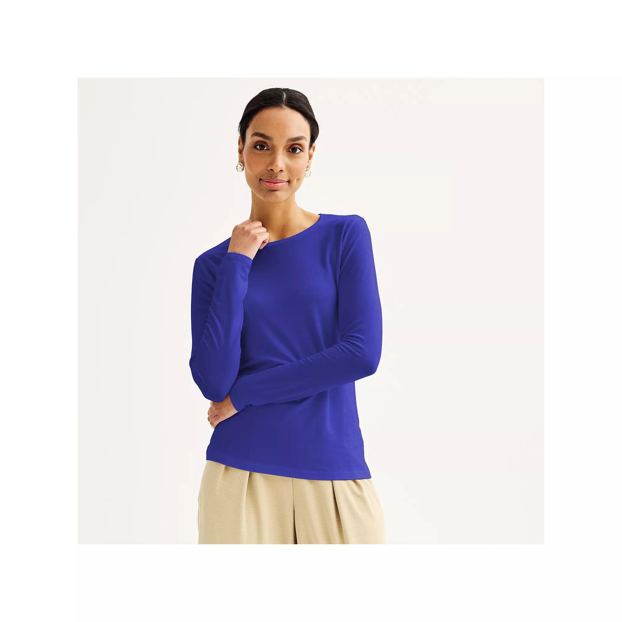 Women's Nine West Essential Long Sleeve Crewneck Shirt, Size: Medium, Maddie Purple Product Image