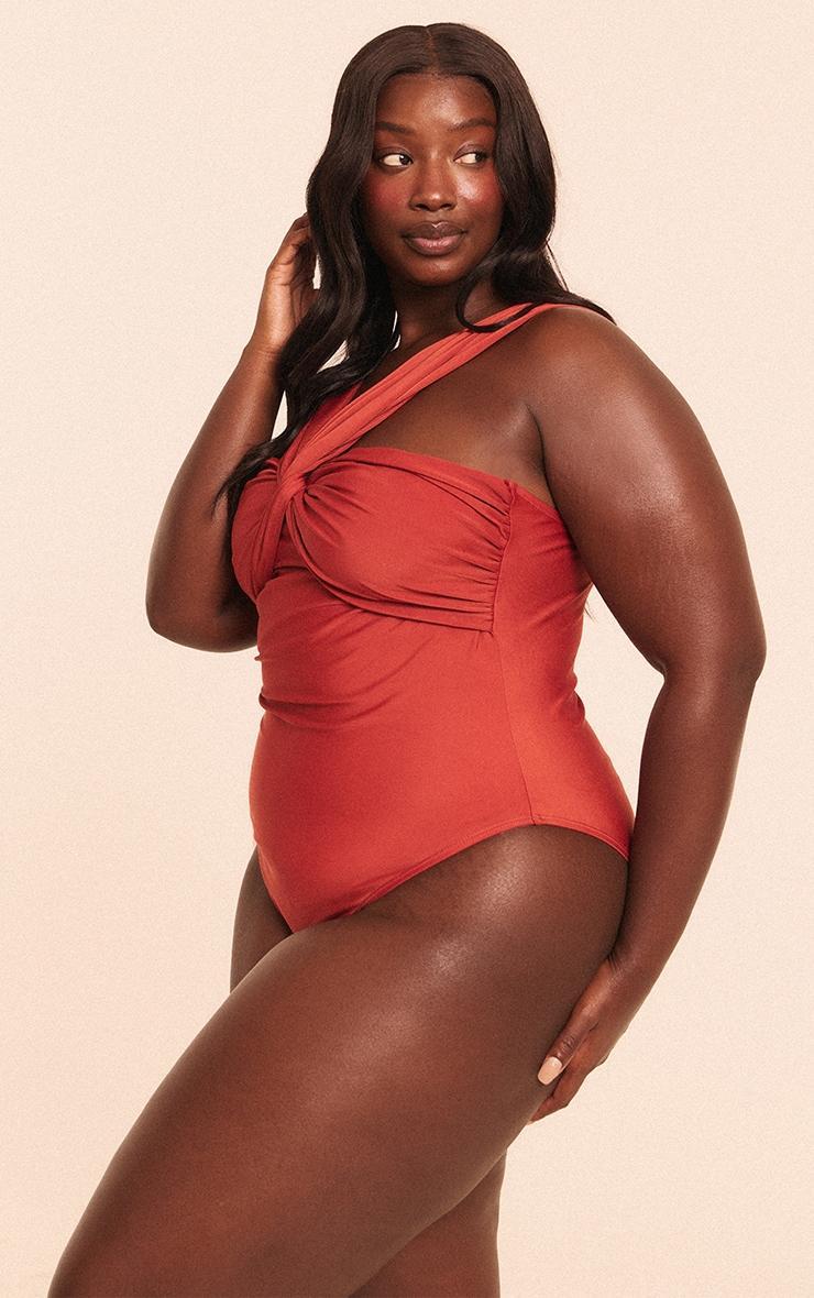 Plus Rust Ruched Bust Swimsuit Product Image