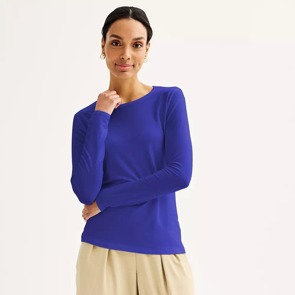Women's Nine West Essential Long Sleeve Crewneck Shirt, Size: Medium, Maddie Purple Product Image