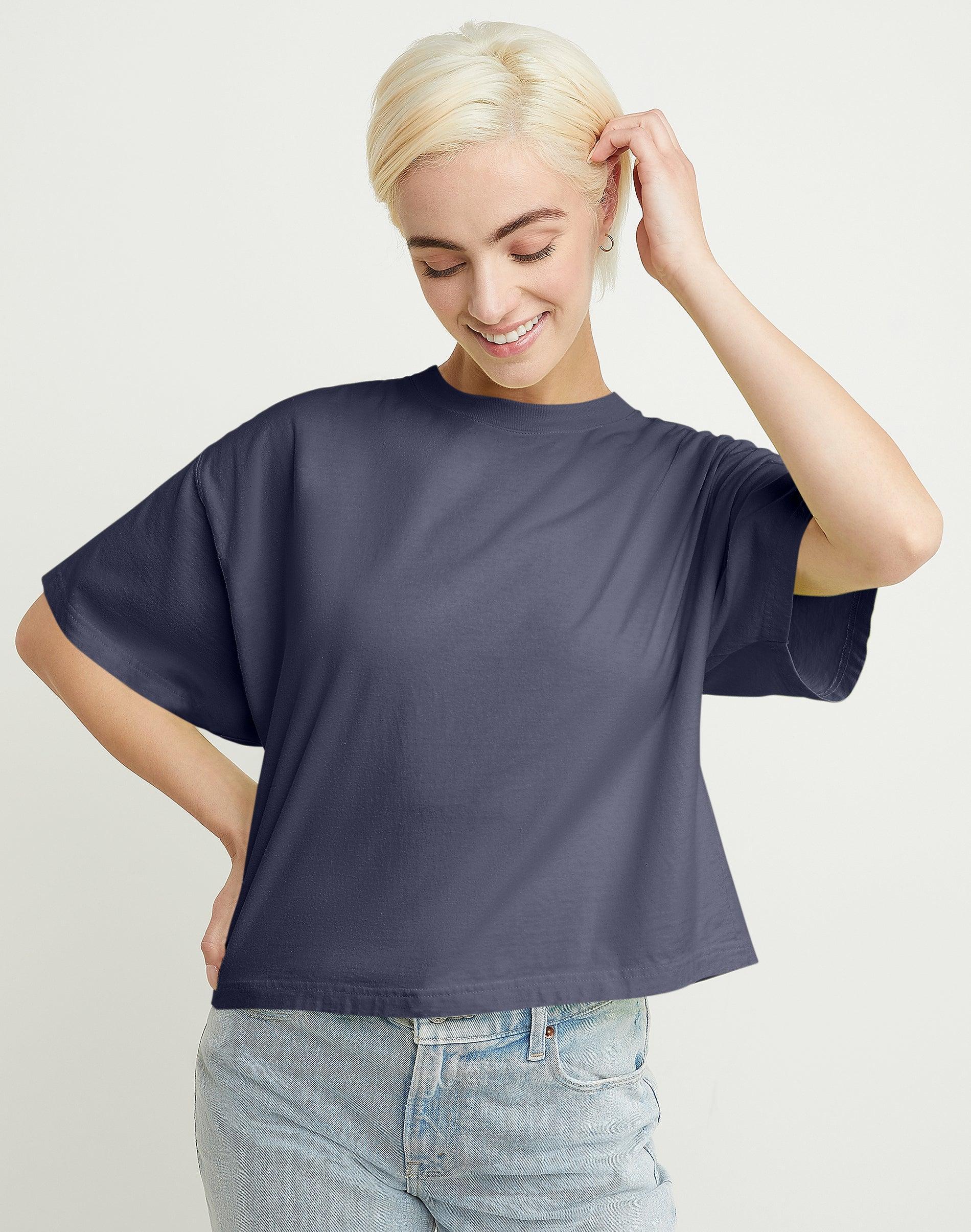 Hanes Womens Garment Dyed Cropped Cotton T-Shirt Anchor Slate 2XL Product Image
