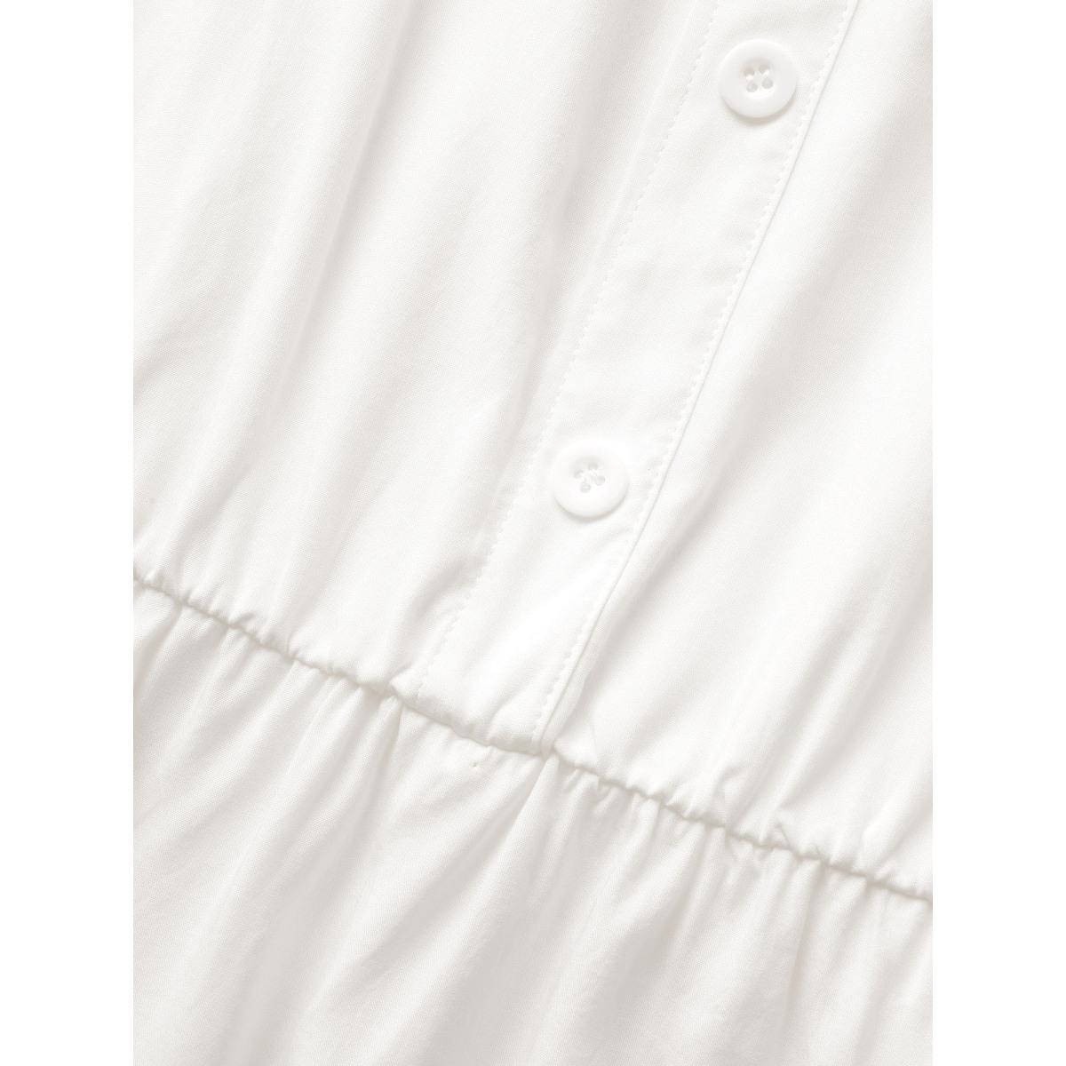 Plus Size Shirt Collar Button Detail Woven Ribbon Dress Originalwhite Women Workwear Essentials Woven ribbon&lace trim Shirt collar Long Sleeve Curvy BloomChic 30/6X Product Image