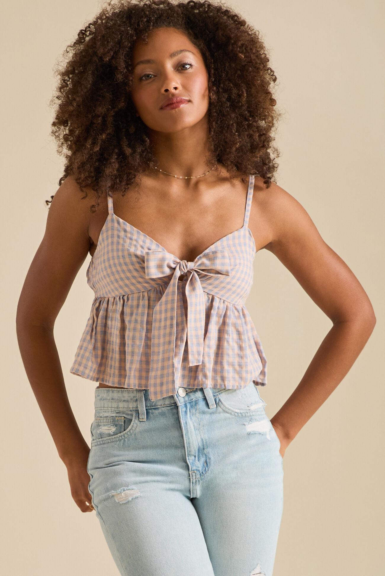 Meredith Gingham Tie Front Top Product Image