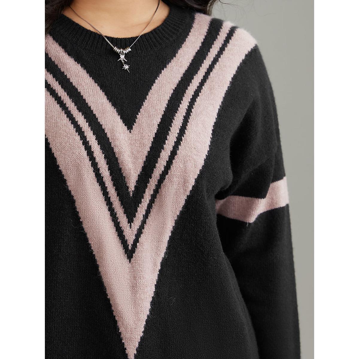 Plus Size Supersoft Essentials Two Tone Crew Neck Drop Shoulder Pullover Black Women Casual Loose Long Sleeve Round Neck Dailywear Pullovers BloomChic 28/5X Product Image