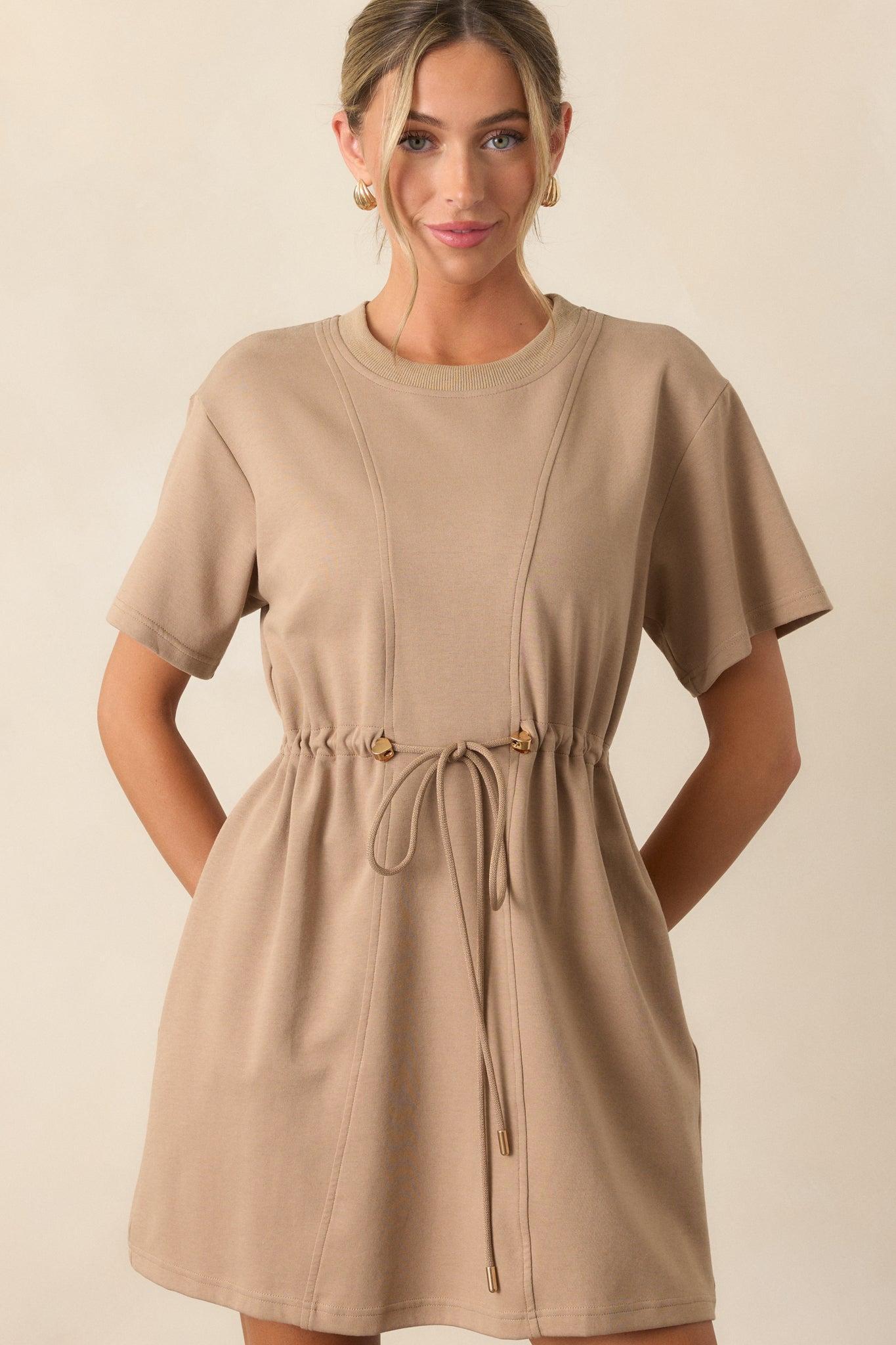 For The Day Light Mocha Short Sleeve Mini T-Shirt Dress Product Image