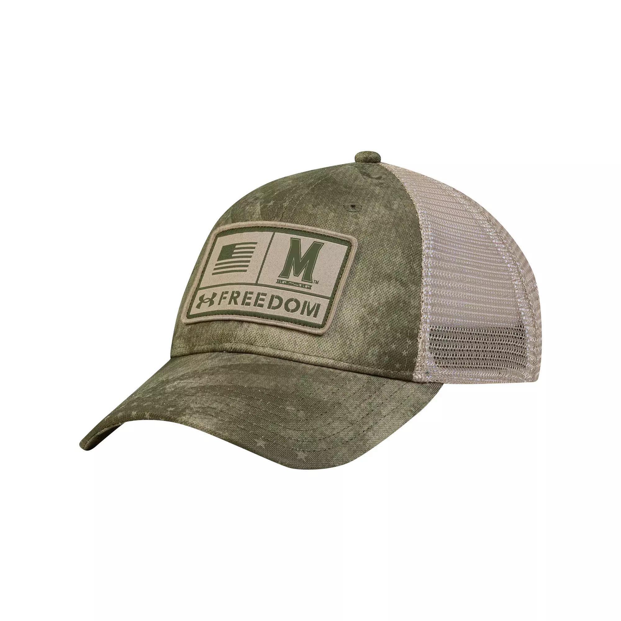 Men's Under Armour Camo Maryland Terrapins Sideline Blitzing Trucker Adjustable Hat, Green Product Image