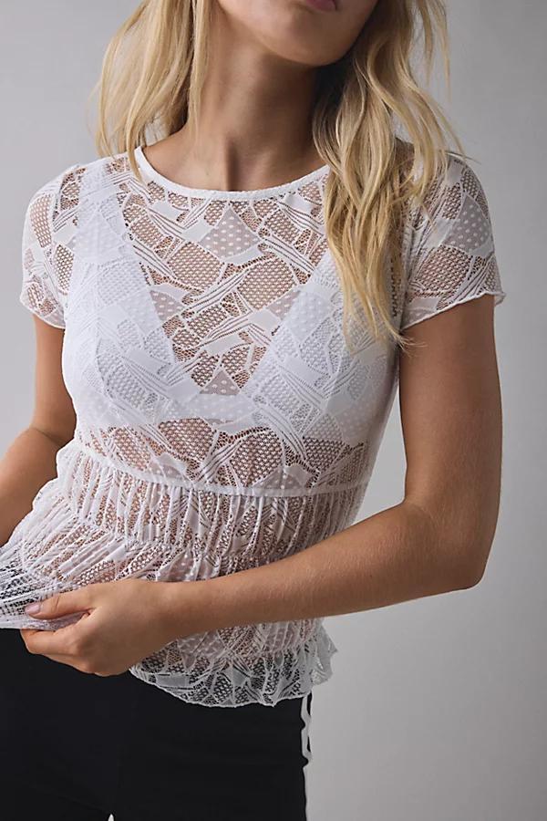 Kimchi Blue Miley Sheer Lace Smocked Crop Top Womens at Urban Outfitters Product Image